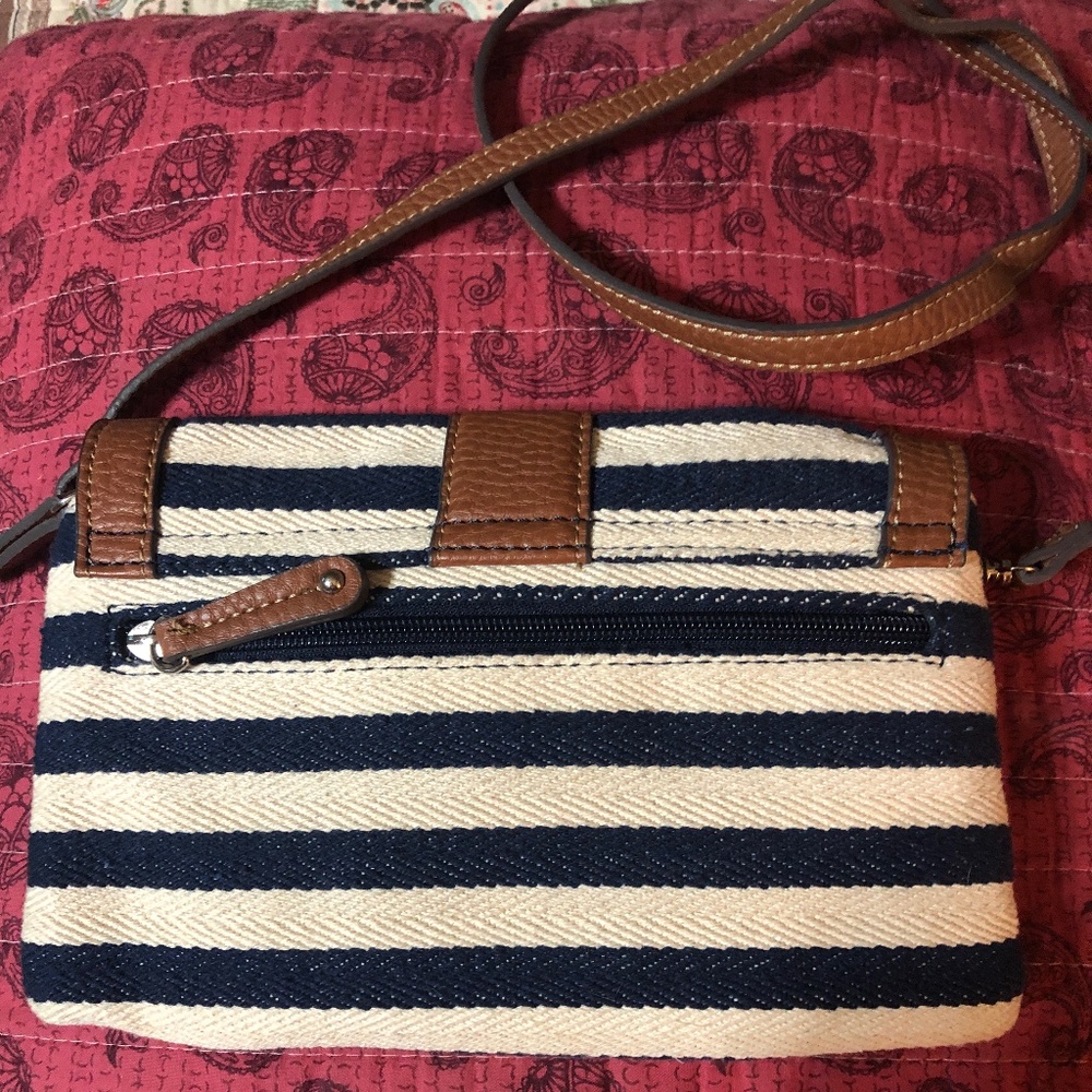 CHAPS Blue & White Striped Crossbody Purse